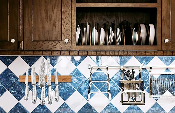 Heavy Duty 15" Bamboo Knife Magnetic Strip With 6 Dual-Magnet Zones | Wall Mounted Magnetic Knife Holder Holds 6 Knife & Tool | Wooden Magnetic Knife Rack- Mounting Hardware Included