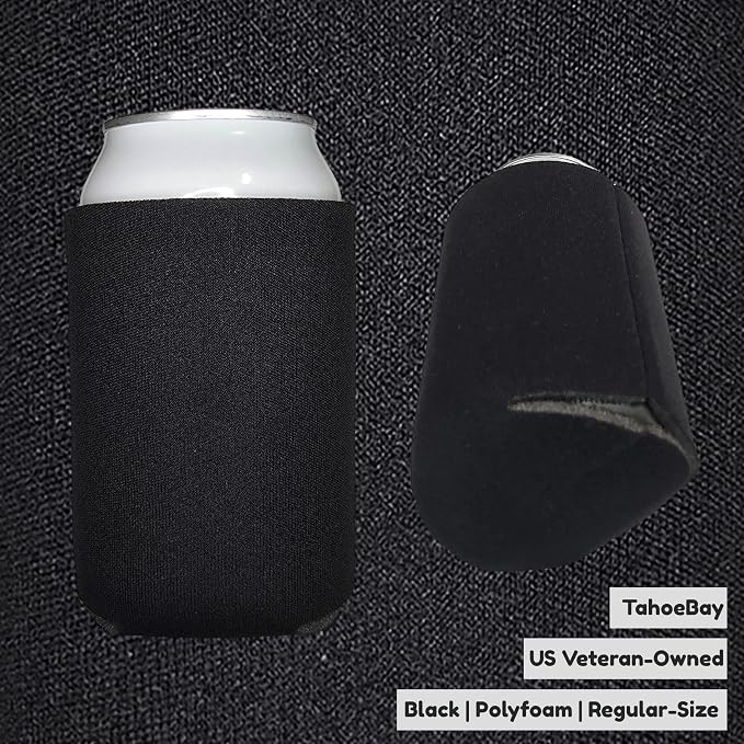 TahoeBay Bulk Blank Beer Can Cooler Sleeves (50-Pack) Sublimation Blanks for Vinyl Plain Soft Foam Can Sleeves Coolers for Soda Cans & Bottles Black, White, Assorted Solid Color (Black)
