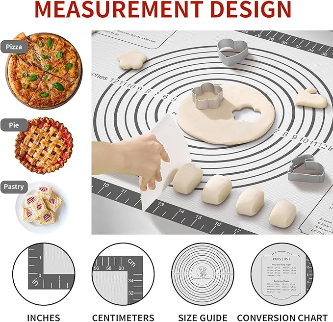 Silicone Pastry Mat for Dough Rolling,SIlicone Mat for Baking PIzza,Macaron, Pie Crust Pizza and Cookies Large Silicone Fondant Mat,Macaron Silicone Baking Mat