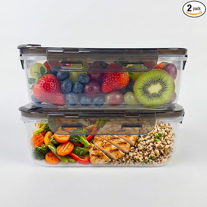 BPA-Free Plastic Airtight Food Storage Containers with Vented Lids, 2-Pack (5.9 Cups Each) for Meal Prep and Leftovers