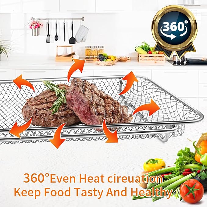 GCQ 2PCS Air Fryer Basket for Emeril Lagasse Dual Zone 360 Air Fryer Oven Combo with French Door,25 QT Extra Large,11.6" x 6.9" Non-Stick Mesh Air Fryer Steel Basket Accessories Parts,Dishwasher Safe