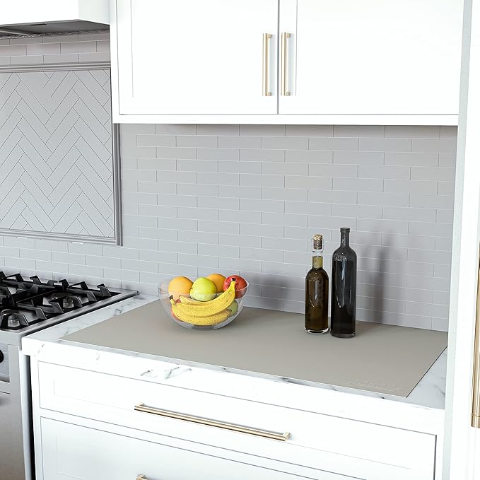 GASARÉ, Extra Large, Thick, Silicone Mat for Kitchen Counter, Heat Resistant Mat, Countertop Protector, Non-Slip, Easy to Clean, Cuttable, 40 x 23.5 Inches, Taupe