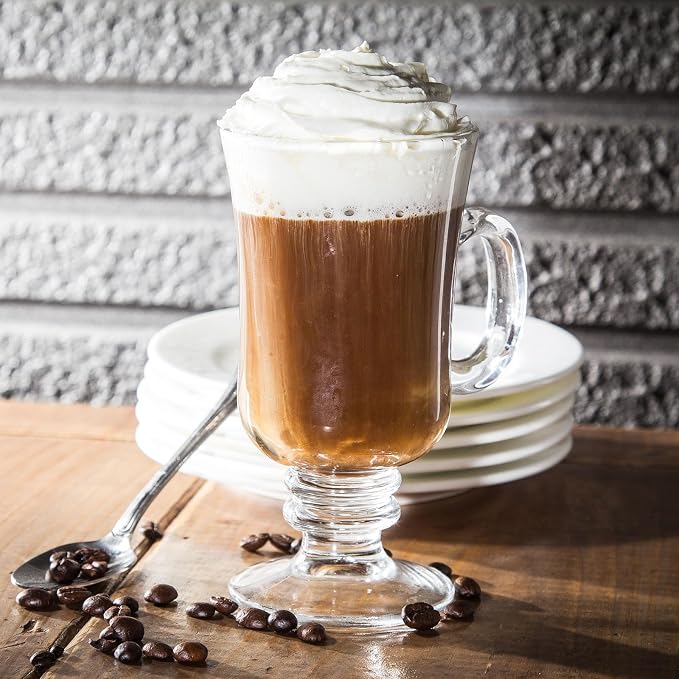 Sieral 18 Pieces Irish Coffee Mugs Bulk 8.5 oz Irish Coffee Glass with Handle Clear Glass Mugs for Wedding Prom Graduation Party Ice Cream Tea Hot Chocolate Espresso Cappuccino Latte Cups