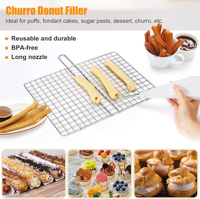 Churro Maker Machine, 3-in-1 Multifunctional Hollow Churros Machine, Churreras para Churros, Stainless Steel Churro/Cookie Making Kit with Piping Bag, 2 Brushes, 10 Discs and 7 Icing Piping Nozzles