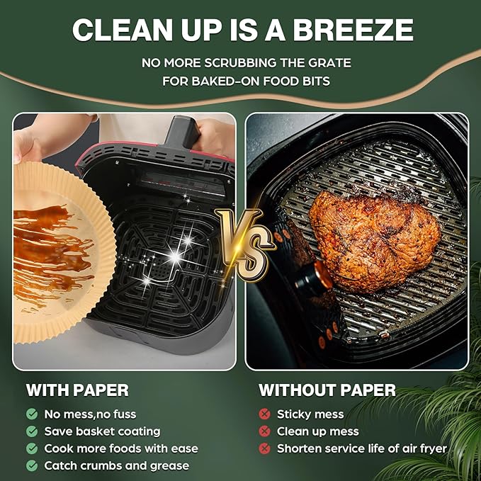 Upgraded Air Fryer Disposable Paper Liners - 1000 Pcs Thickened Deeper 8 Inch for 5-8QT Round Air Fryer Liners, Reversible Parchment Paper for Air Fryer, Baking and More