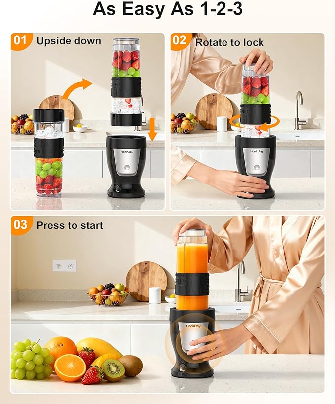Smoothie Blender, 650W Personal Blenders for Shakes and Smoothies with Grinder Cup & 2 BPA-Free Portable Cups (20oz+14oz), Portable Blender for Juices, Smoothies Maker for Kitchen, Black