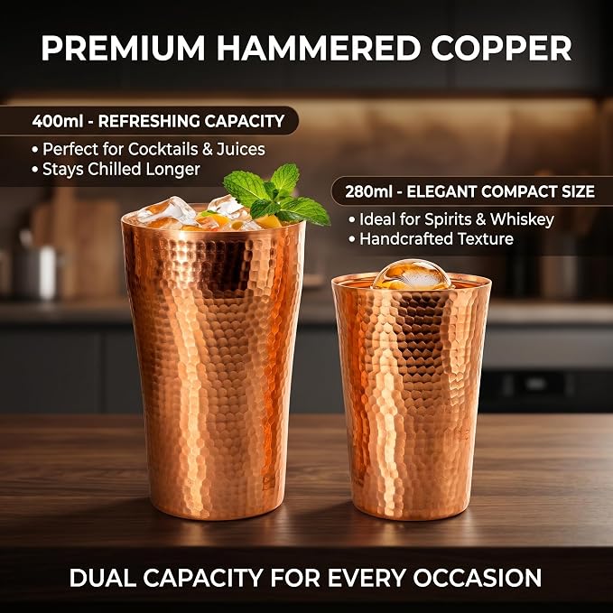 YJX 9.5oz Pure Copper Cup for Drinking, Hammered Copper Tumbler, 100% Solid Copper Drinking Cup for Water, Whiskey, Cocktails, Vintage Bar Ware, Handcrafted Teacup Gift