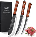 Huusk Butcher Knife Set for Meat Cutting, 3PCS Carving BBQ Brisket Knives, Hand-forged Kitchen Knive Set with Ergonomic Handle, Gifts for Men Women