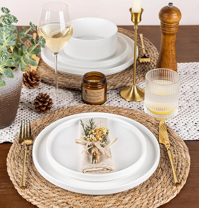 GBHOME Ceramic Dinnerware Sets of 4,Stoneware Plates and Bowls Sets,Chip and Crack Resistant | Dishwasher & Microwave Safe Dishes Set,Scratch Resistant- Service for 4 (12pc)-White
