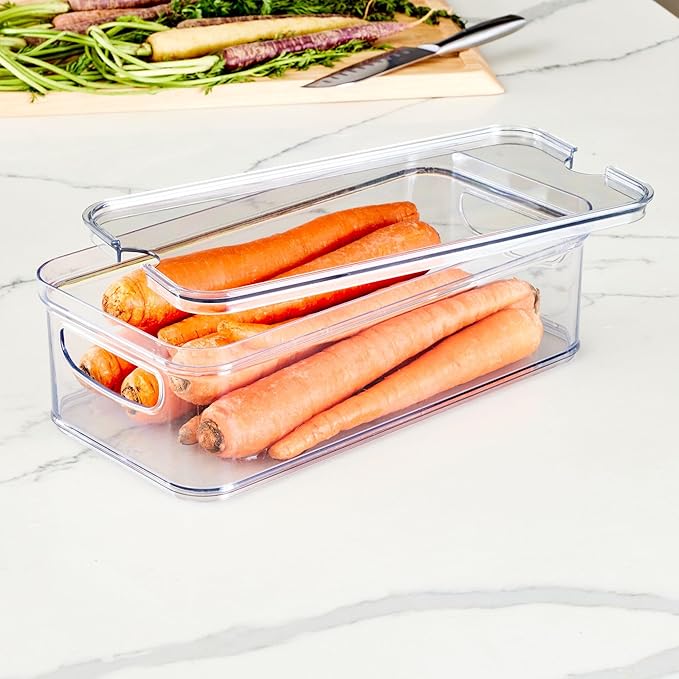 iDesign Stackable Fridge Organizer Bins with Lids for Fresh Produce - Set of 3 - Clear