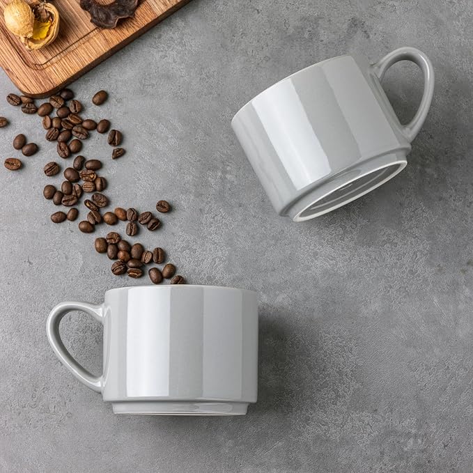 GBhome 14 OZ Coffee Mugs Set of 6, Stackable Ceramic Mugs for Men, Women, Modern Coffee Mugs for Latte,Cappuccino,Hot Cocoa. Dishwasher & Microwave Safe, Gray