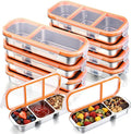 8 Pack Stainless Steel Snack Containers with Leak Proof Lids, 2/3 Compartments Metal Bento Lunch Box, Reusable Divided Food Storage Container for Adults Home Travel Work (Orange)