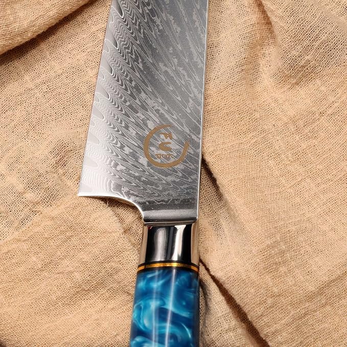 Chef Knife Set, Kitchen Knife Set of 3, Damascus VG10 Steel, Blue Handle Series