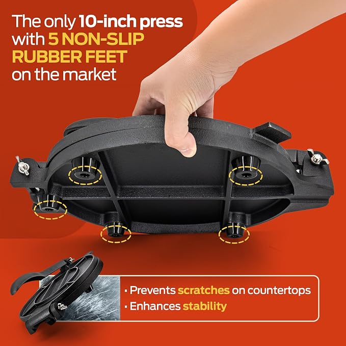SIRCLES Tortilla Press 10 Inch Cast Iron - Extra Large, Heavy Duty 10 Inch Tortilla Press - Ebook 50 recipes - 5 Non-Slip Rubber Feet - Pre-Seasoned - Prensa Para Tortillas (Large 10 inch)