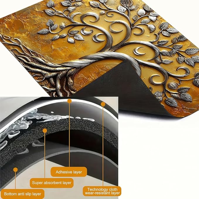 HOMETITUTE Stove Top Covers Pad Silver Tree of Life Kitchen Decorations 28 x 20 inches Stove Top Cover for Electric Coffee Bar Mats Pad Fit Coffee Maker Machine Countertops and Sinks