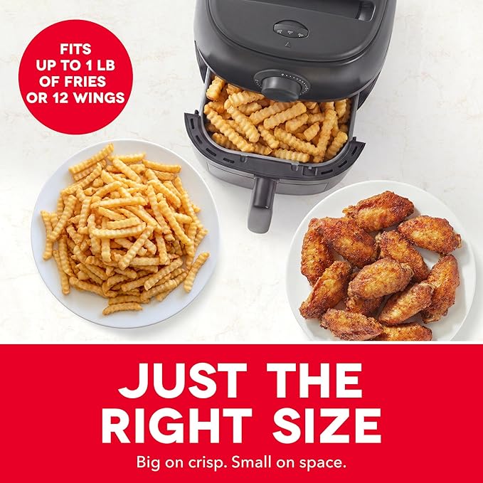 Dash 2.6QT Infrared Small Analog Air Fryer - Compact Mini Air Fryer with Ceramic Nonstick Coating, Viewing Window, Easy Dial Controls & Cool-Touch Handle - Dishwasher Safe Parts