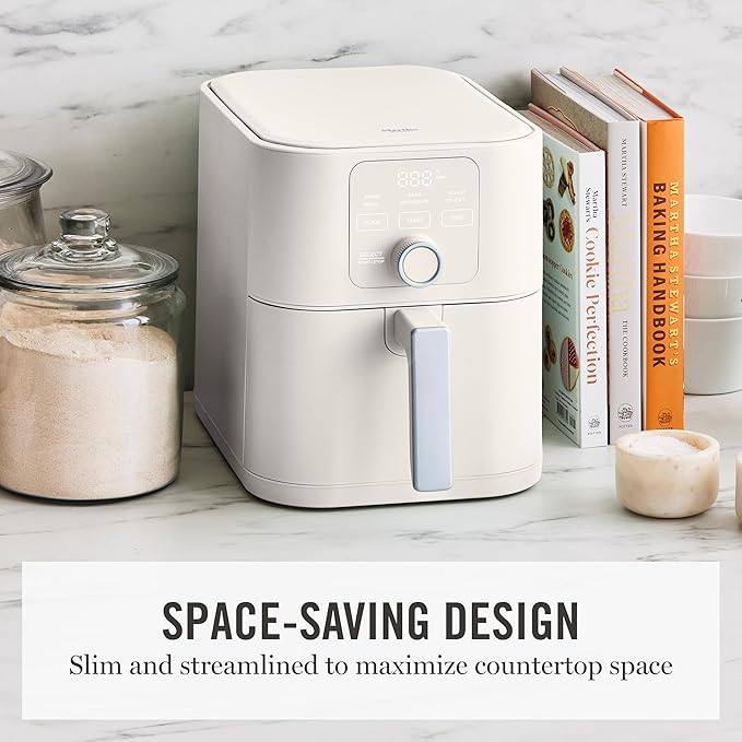 Martha Stewart 6QT Air Fryer, 6-in-1, Bake, Broil, Roast, Air Fry, Dehydrate, Reheat, Ceramic Non-Stick Basket, Crispy Results Fast, 400°F Max Temp, Shake Reminder, Auto Shut-Off, Linen Cream