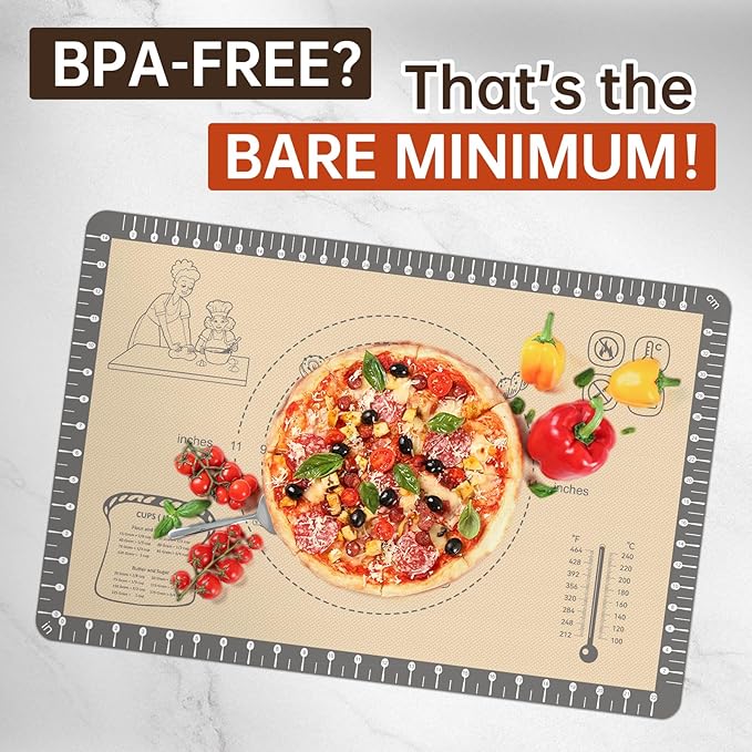Silicone Mat for Baking, Extra Thick Silicone Baking Mat with 10 Easy Recipes, Non Stick Pastry Mat for Dough Rolling, Macaron, Cookie, bread, Pizza, Fondant/Pie Crust, Oven& Dishwasher Safe