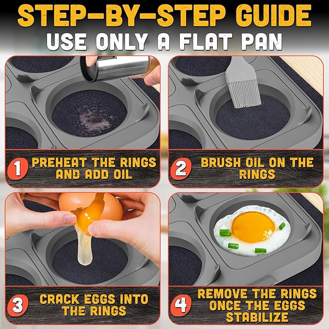 Silicone Egg Rings for Griddle - 16.5" x 9" BBQ Grill Pancake Mold Tray with 6 Round & Square Shapes - Silicone Egg Molds for Even Round Eggs, Patties, Burgers, Breakfast Sandwiches & Outdoor Cooking