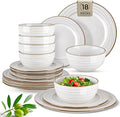 GBHOME Ceramic Dinnerware Sets,18 pcs Embossed Elegant Stoneware Plates and Bowls Sets, Housewarming Wedding Gift | Dishwasher & Microwave Safe | Dishes Set Service for 6