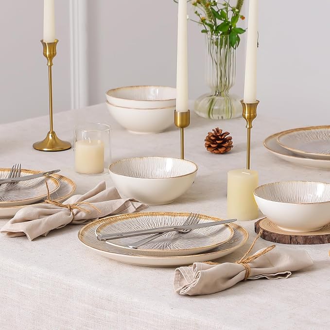 DOMICREVERY Ceramic Dinnerware Sets for 4, 12 pcs plates and Bowls Sets, Bloom