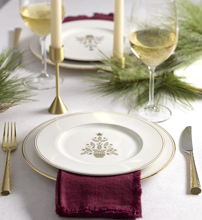 Lenox 897867 Federal Gold Tree Accent Plates, Service For 4, Christmas Dishes, Dinnerware Set, Holiday