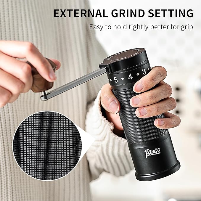 Bincoo Manual Coffee Grinder Manual Foldable Handle– Espresso Hand Coffee Grinder Burr,Compact and Portable for Home/Travel/Camping (Black)