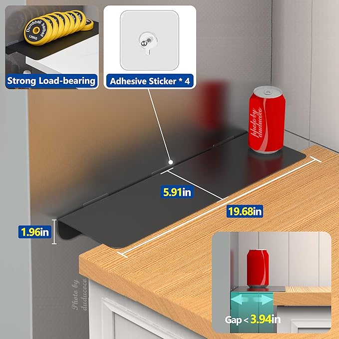 Metal Kitchen Refrigerator Gap Partition Countertop Gap Extension Board, Refrigerator Side Partition, Gap Covers Between Countertop And Walls, No Drill (Black, 19.7 * 5.9inch)