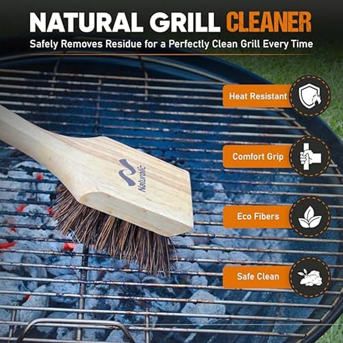 All-Natural Wooden Grill Brush and Grill Cleaner | Works as Scraper Tool for Tough Grill Residue | Bristle-Free Grill Brush for Outdoor Grill | Safe Grill Rescue Brush and BBQ Cleaner