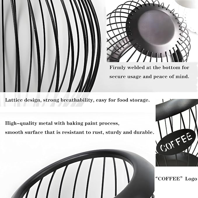 AIYICIII Coffee Pod Holder,K Cup Holders for Counter,Coffee Bar Accessories & Decor,Large Capacity Keurig K-cup Organizer, Nespresso Vertuo Station Organizer,Metal Pods Storage (Black)