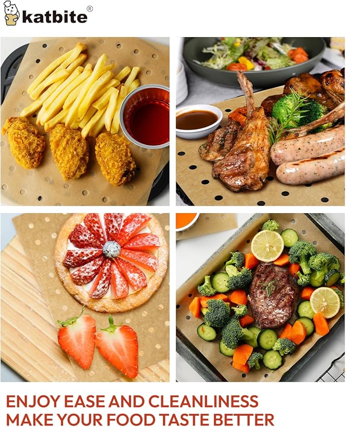 Katbite Air Fryer Parchment Paper Liners 180cs Airfryer Liners Disposable 9x11 & Katbite 220 Pcs Parchment Paper Sheets Balanced Series12x16 Inches