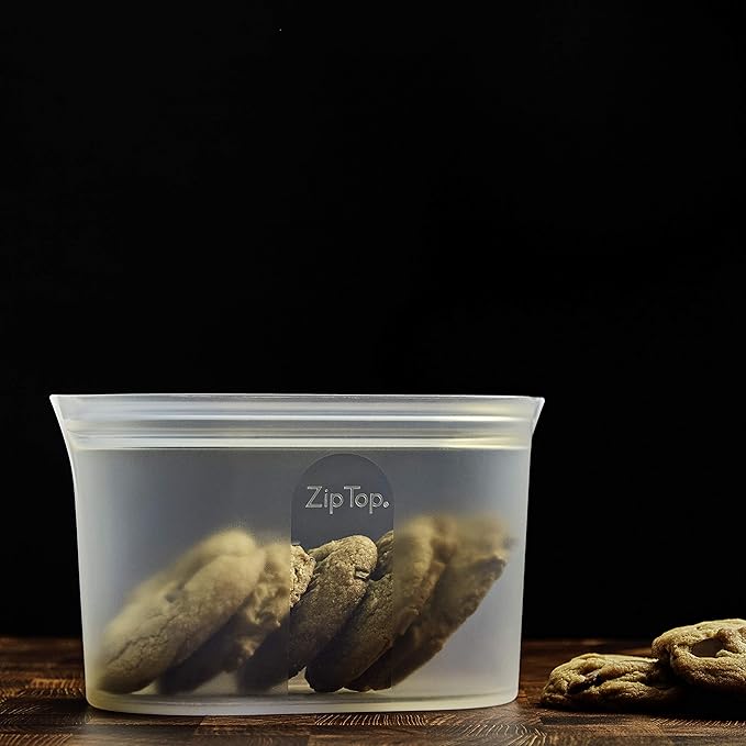Zip Top Reusable Food Storage Bags | Medium Dish [Frost] | Silicone Meal Prep Container | Microwave, Dishwasher and Freezer Safe | Made in The USA