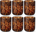 Honeydak Set of 6 Tortoise Leopard Print Brown 10 oz Rocks Glasses Stylish Stemless Cocktail Cups Glass Glassware Tumbler Ideal for Gin, Tequila, Vodka, Soft Drinks 3.2 x 3.2 x 4 in