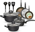 NutriChef Metallic Ridge Line Nonstick Cooking Kitchen Cookware Pots and Pan Set with with Lids and Utensils, 12 Piece Set, Gray