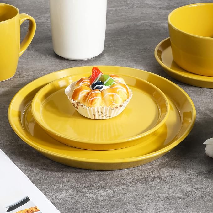 Plates and Bowls Sets, 16 Pieces Dinnerware Sets, Dishes Set for 4, Christmas, Kitchen Set is Home Essentials, Yellow