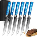 6-Piece Premium Japanese Kitchen Knife Set - Star Collection, Laser Damascus Pattern, 440A Stainless Steel Ultra Sharp for Fast Cutting (Blue 6SK)