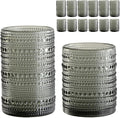 ZMOWIPDL Vintage Glassware Drinking Glasses Set of 12,Grey 12oz & 15oz Hobnail Glass Cups,Embossed Water Tumbler,for Beer,Cocktail,Whiskey,Juice and Various Mixed Drinks- 1 Cleaning Brush