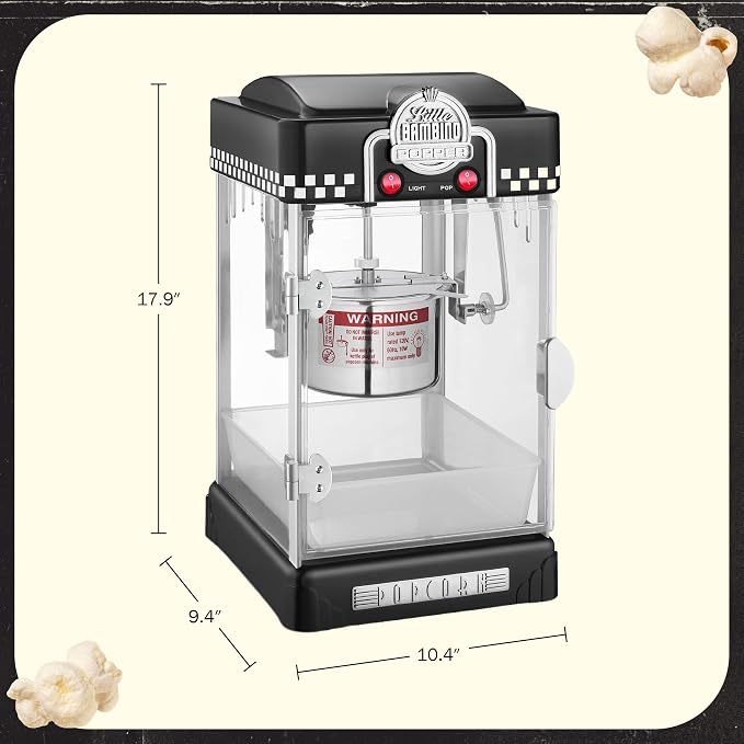 Great Northern Popcorn 83-DT5620 Northern Company GNP BlackGNP Little Bambino 2-1/2 Ounce Retro Style Popcorn Popper Machine, 2.5 Ounce, Black | Countertop or Tabletop Movie Theater Style Popcorn Maker Machine with Stainless-Steel Kettle Popper - Movie...