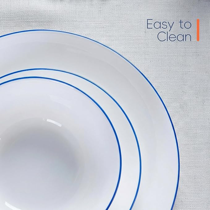 Dinnerware Sets for 4, LaGlint 12 Pieces Opal Glass Plates and Bowls Set, Dishwasher and Microwave Safe Dish Dinning Ware Set, Chip and Scratch Resistant Dishware Sets Hand Painted Navy Blue Rim
