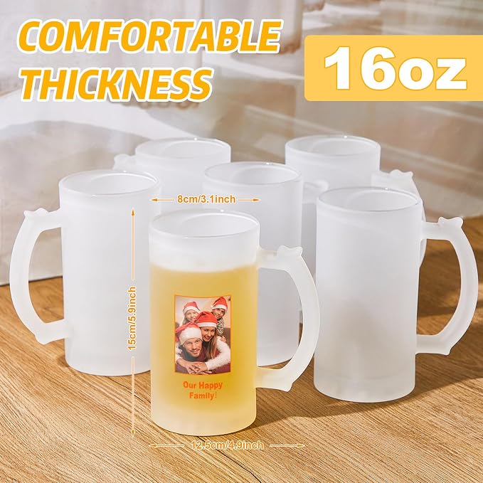 Mifoci 18 Pcs Sublimation Blank Beer Mugs Personalized Tazas Para Father's Day Present 16 oz Frosted Beer Glass Cups Can Add Photo Text or Image Gift for Dad Husband Groomsmen Wedding Oktoberfest