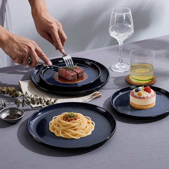 LIANYU 24 Piece Dinnerware Plate and Bowls Dishes Sets for 8, Modern Stoneware Ceramic Set, Kitchen Round Dinning Ware Dishware Set, Dishwasher and Microwave Safe, Midnight Blue