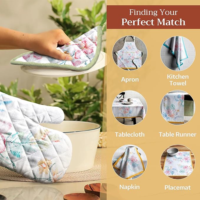 Maison d'Hermine Oven Gloves 100% Cotton Oven Mitt 7" x 13" with Loop Heat Resistant BBQ Cooking Gloves Baking Grilling Gifts for Mothers Day Spring/Summer (Pack of 1, Paradise Island)