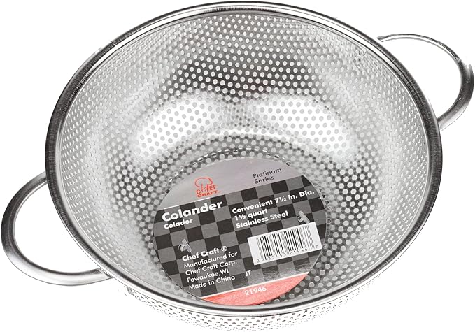 Chef Craft Quick Drain Microperforated Colander Set, 1.5 Quart, 2.5 Quart, and 5 Quart 3 Piece Set, Stainless Steel