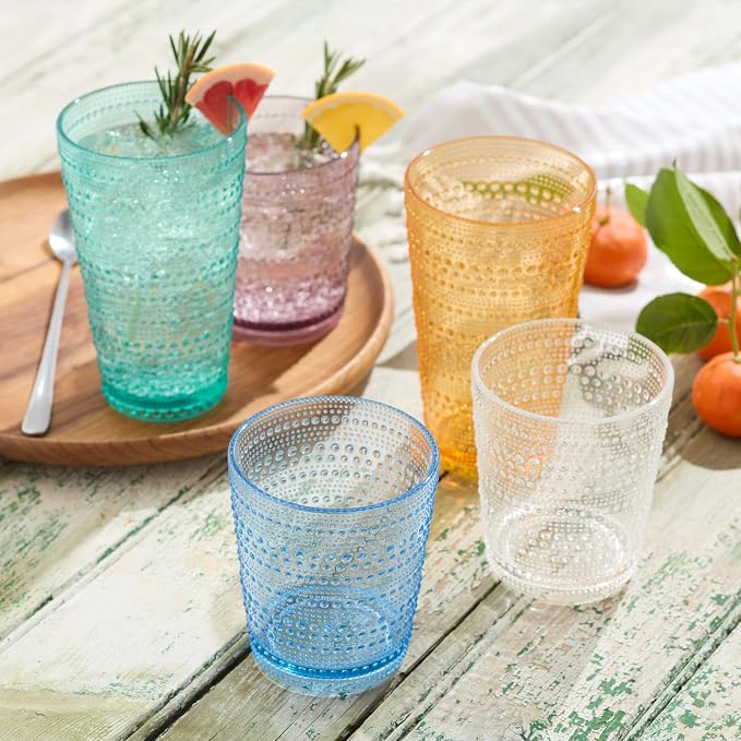 Santa Fe Teal Set of 6 Premium Acrylic DOF Glasses 16 oz – Unbreakable Drinkware with Textured Bubble Design, Dishwasher Safe Tumblers for Indoor & Outdoor Use