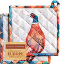 Maison d' Hermine Pot Holders Set 100% Cotton Heat Resistant Potholders 8" x 8" Hot Pads with Loop for Thanksgiving Christmas Decorations BBQ Baking Handling Hot Pans (Pack of 2, Faisan D'Automne)