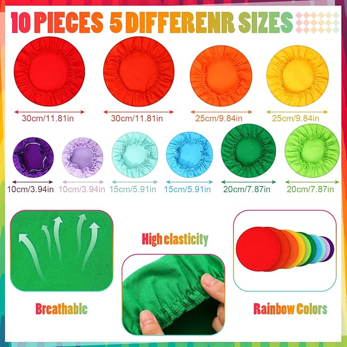Patelai 10 Pcs Bowl Covers Reusable in 5 Size Stretch Cloth Fabric Elastic Food Storage Bowl Covers Bread Sourdough Lids for Proofing Food Fruits Leftover(Rainbow,Rainbow Style)