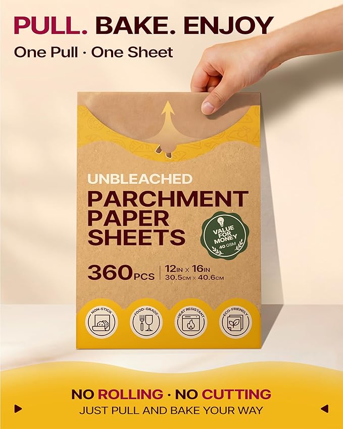 Katbite Parchment Paper Sheets 360 PCS, 12x16 Inches Precut Unbleached Baking Parchment, Non-stick, Non-toxic, Heavy Duty Flat Baking Paper for Oven, Cooking, Grilling, Air Fryer and Steaming