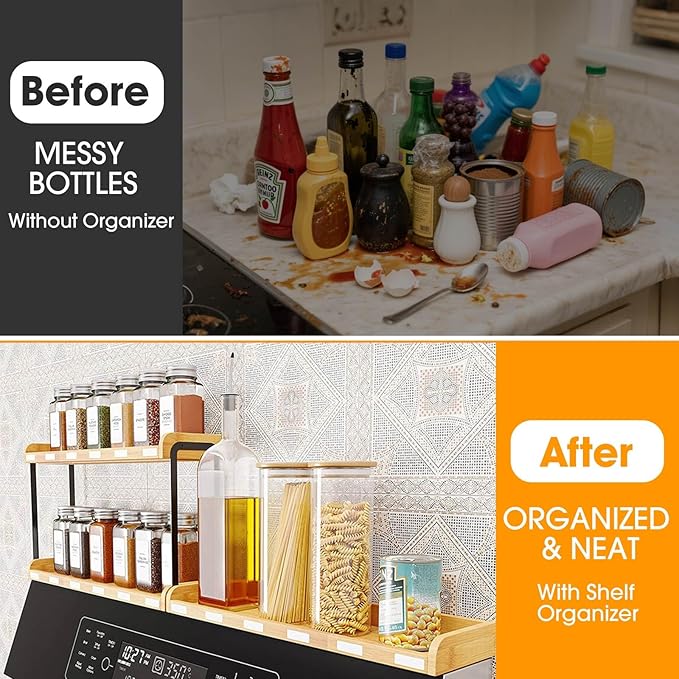 30" Magnetic Over the Stove Shelf,Stove Top Shelf,Over Oven Shelf,Stove Shelf for Back of Stove, Heat-Resistant and Wooden,Space-Saving Kitchen Storage (Wood Color, 2 Layer 2 pcs)