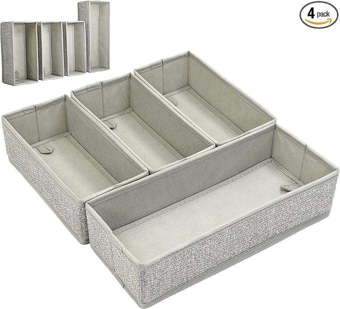 Storage Organizer – 4-Piece Rigid Fabric Bag Organizer for Gallon, Quart, Sandwich & Snack Bags, Kitchen Drawer Organizer for Utensils & Silverware
