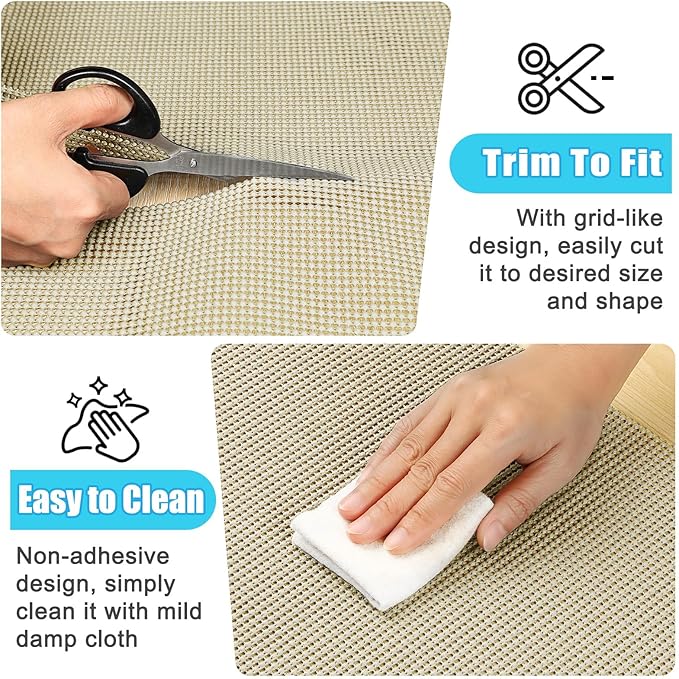 Songrey Non-Adhesive Drawer and Shelf Liner, Non Slip Cabinet Liners, Protect Kitchen Cupboard, Bathroom Drawers, Breathable, Thick Strong Grip mat (20IN x 10FT, Beige)